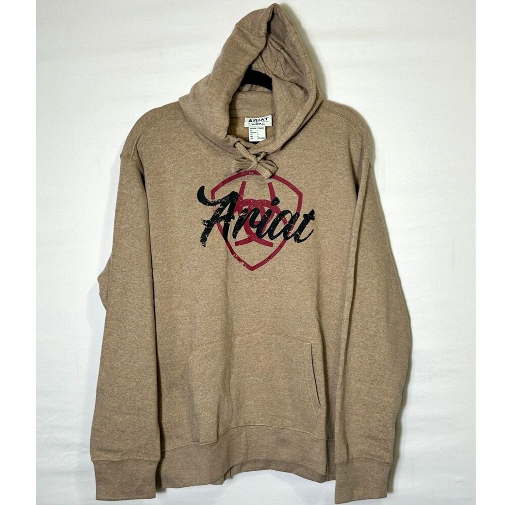 Ariat Women's REAL Shield Logo Tan Heathered Hoodie Size L Western Pullover NWT